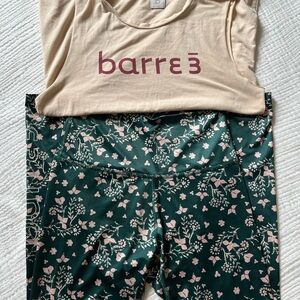 barre3 Women's Forest Green Floral Leggings and tank set